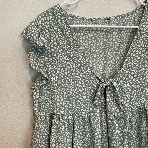 SHEIN - Sage Green - Tie Front Ruffle Top - Picture 4 of 8